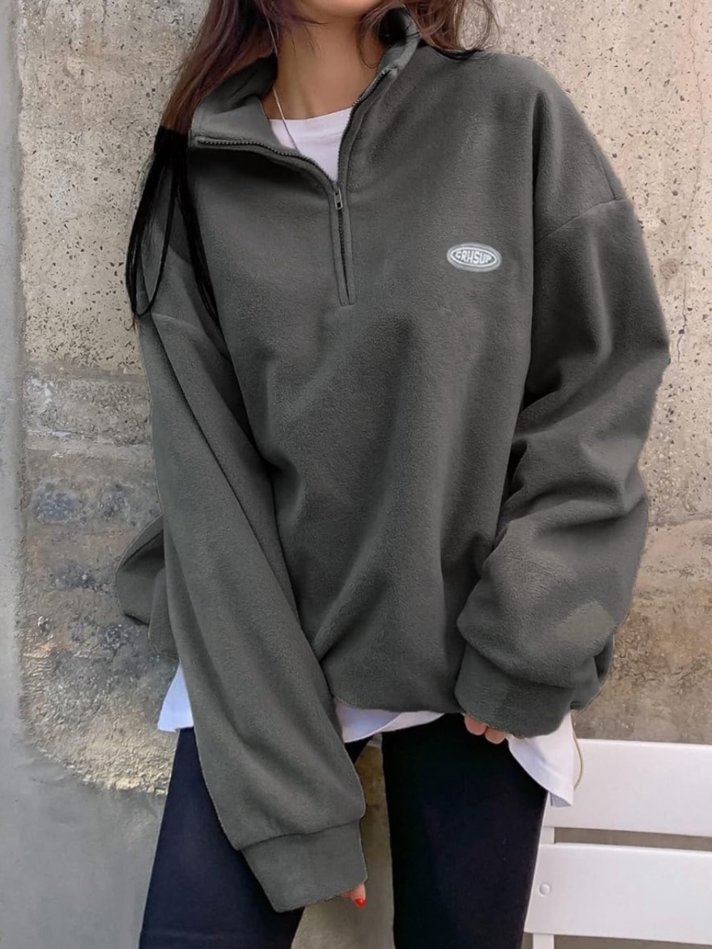 Day Oversized Half-Zip Fleece Pullover - Charcoal NWOT